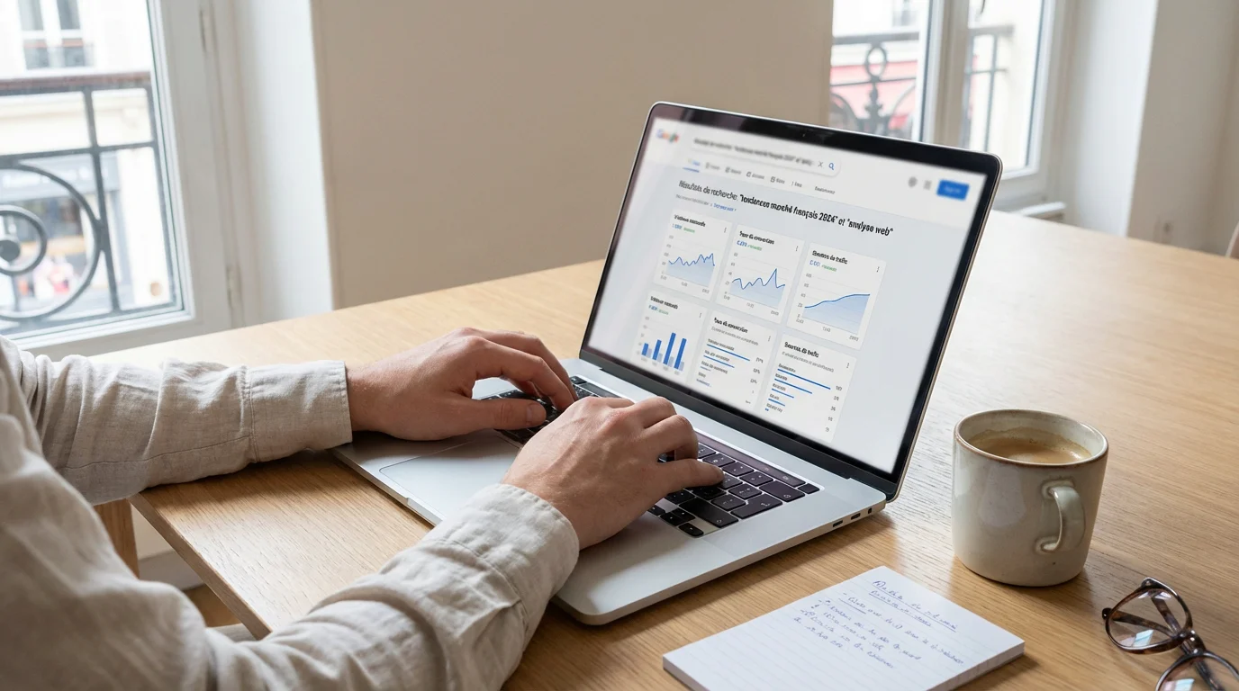 Personne travaillant sur le référencement naturel d'une boutique en ligne sur un ordinateur portable