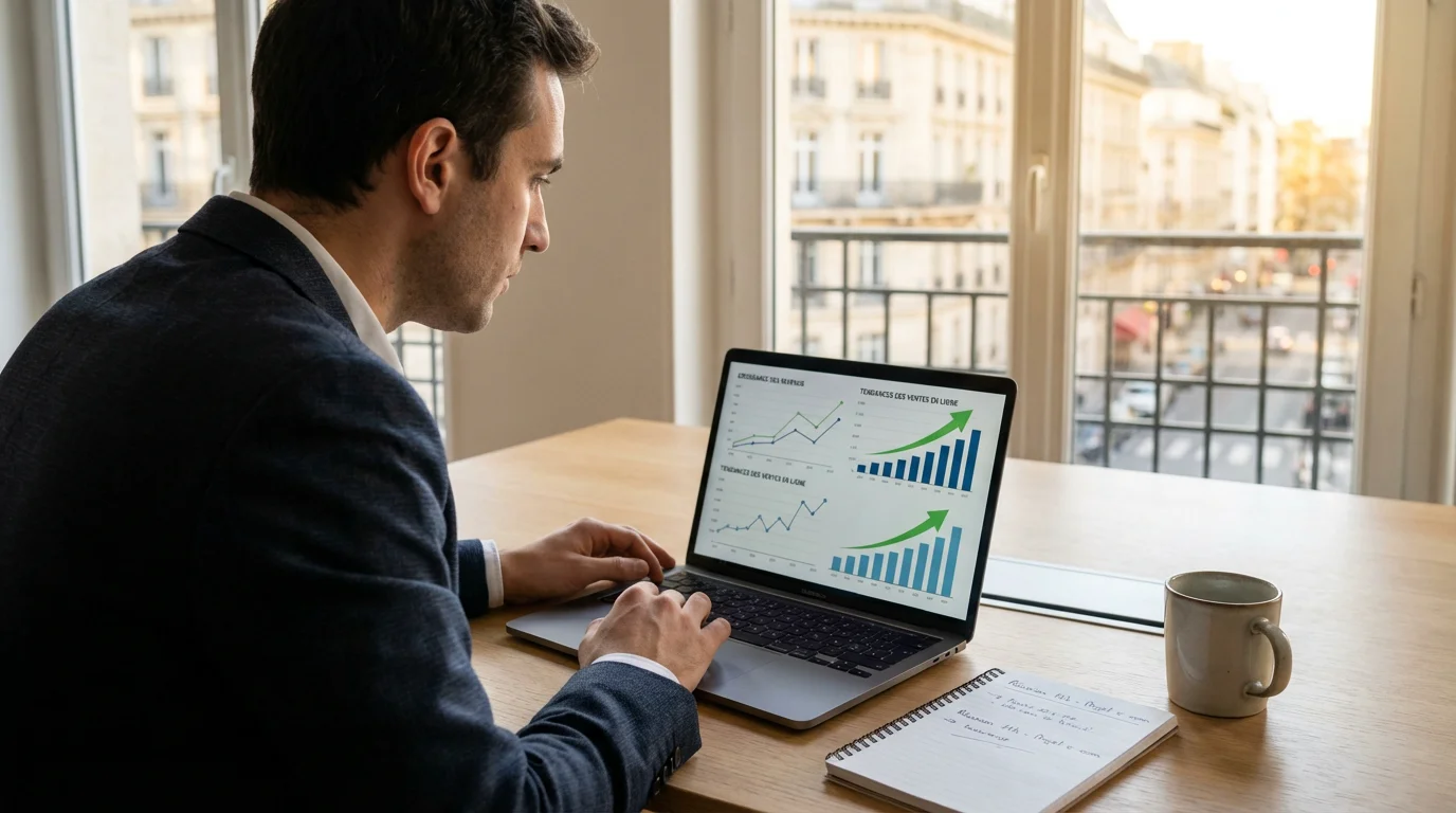 Acheter un site e-commerce existant : le guide complet en 2026 2 Entrepreneur analysant les performances d'un site e-commerce avant acquisition
